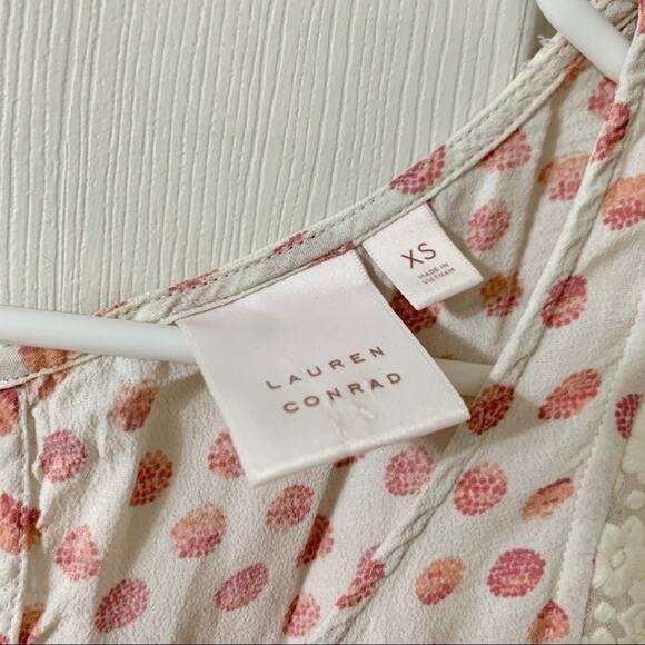 LC LAUREN CONRAD Polka Dot Lace-Trim Babydoll Tank XS - Picture 4 of 9